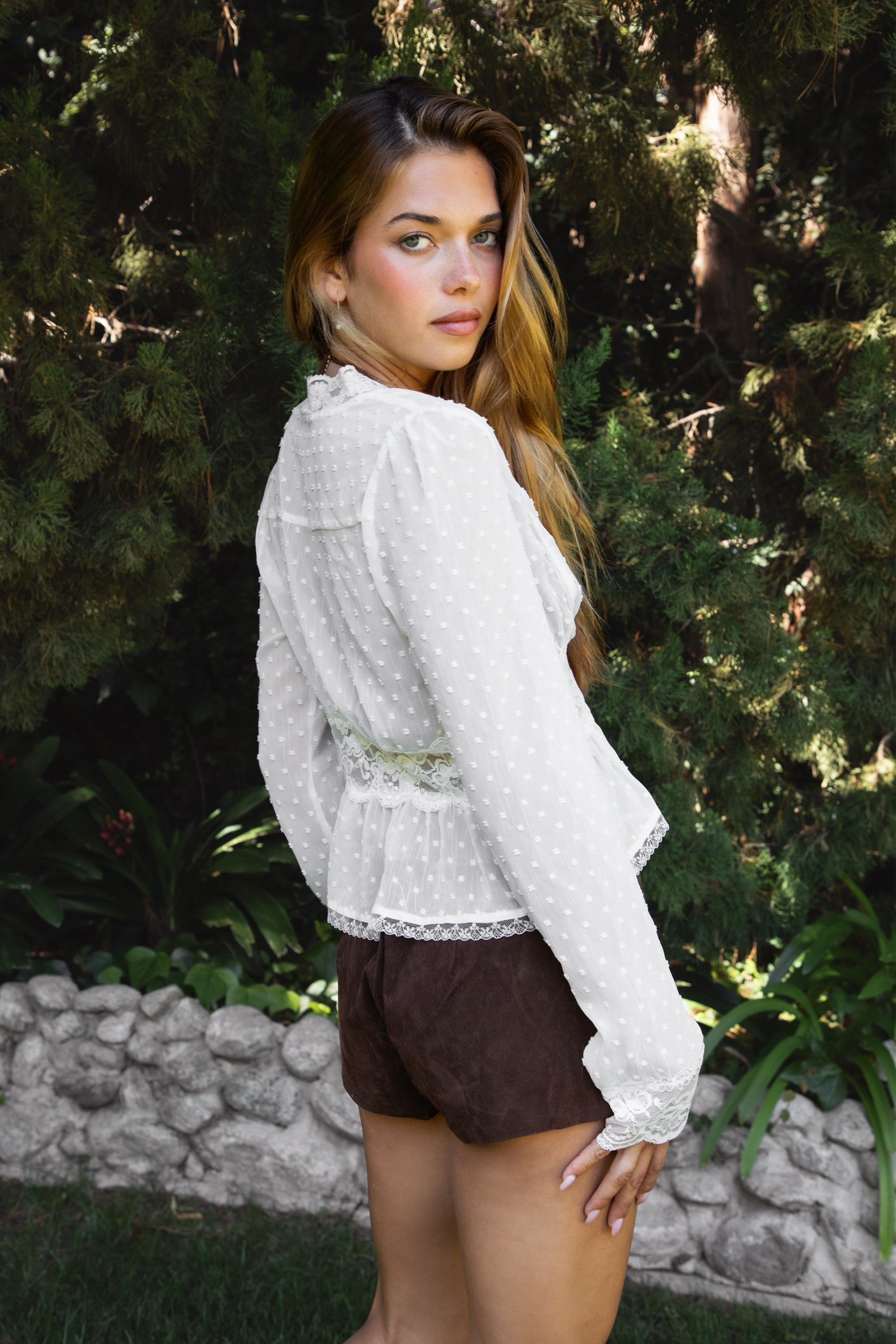 LACEWOOD Polka Dot Chiffon Long Sleeve Blouse