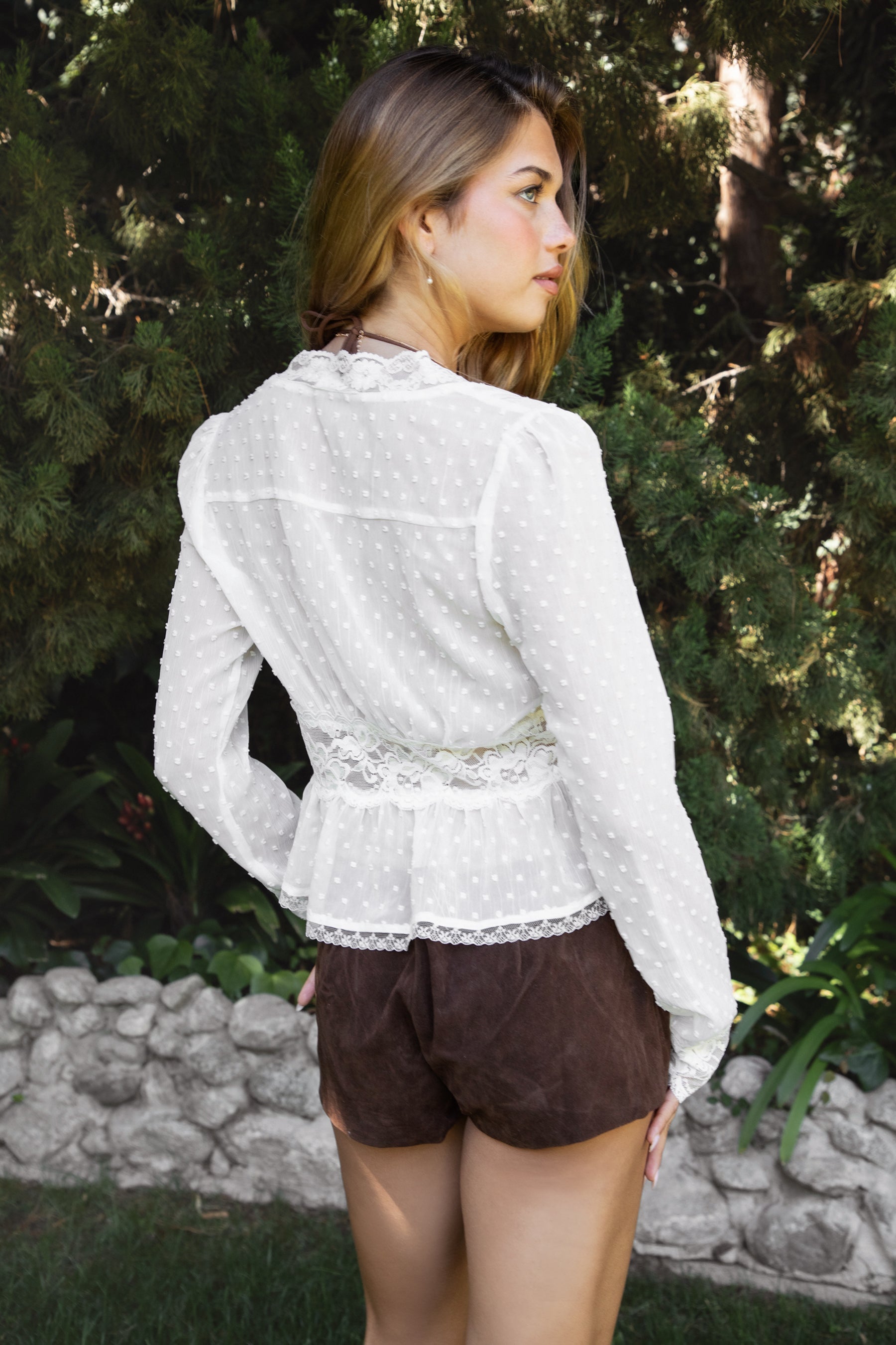 LACEWOOD Polka Dot Chiffon Long Sleeve Blouse