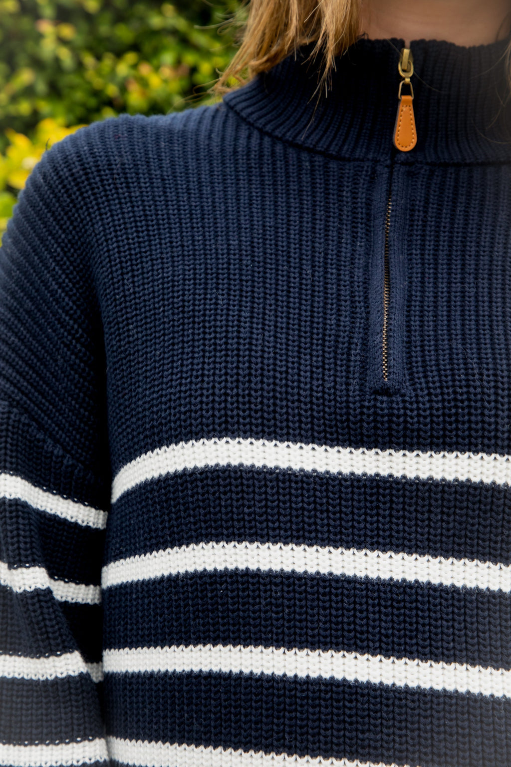 MAUREEN Classic Oversized Striped Half Zip Sweater