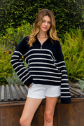 MAUREEN Classic Oversized Striped Half Zip Sweater