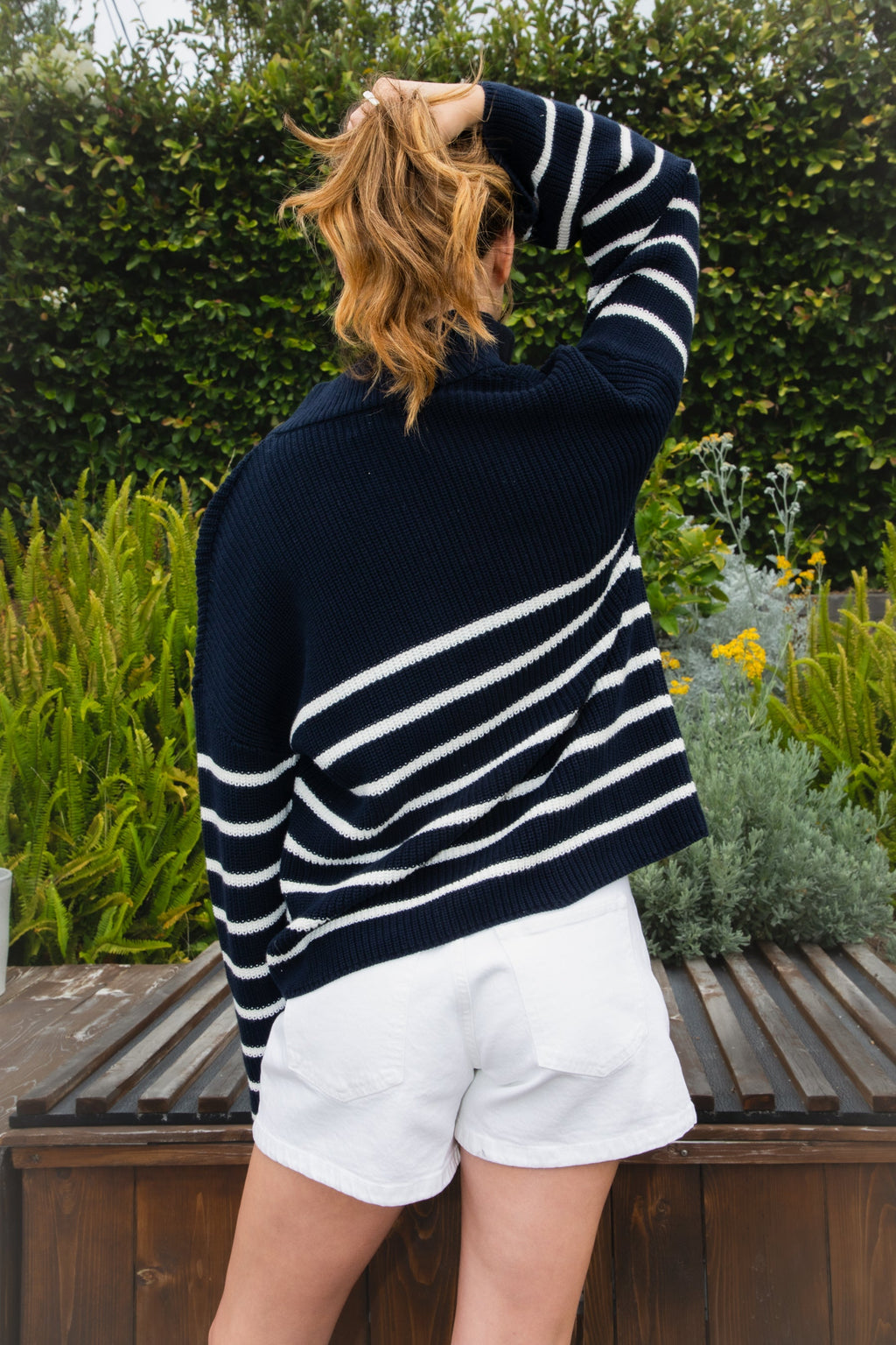 MAUREEN Classic Oversized Striped Half Zip Sweater