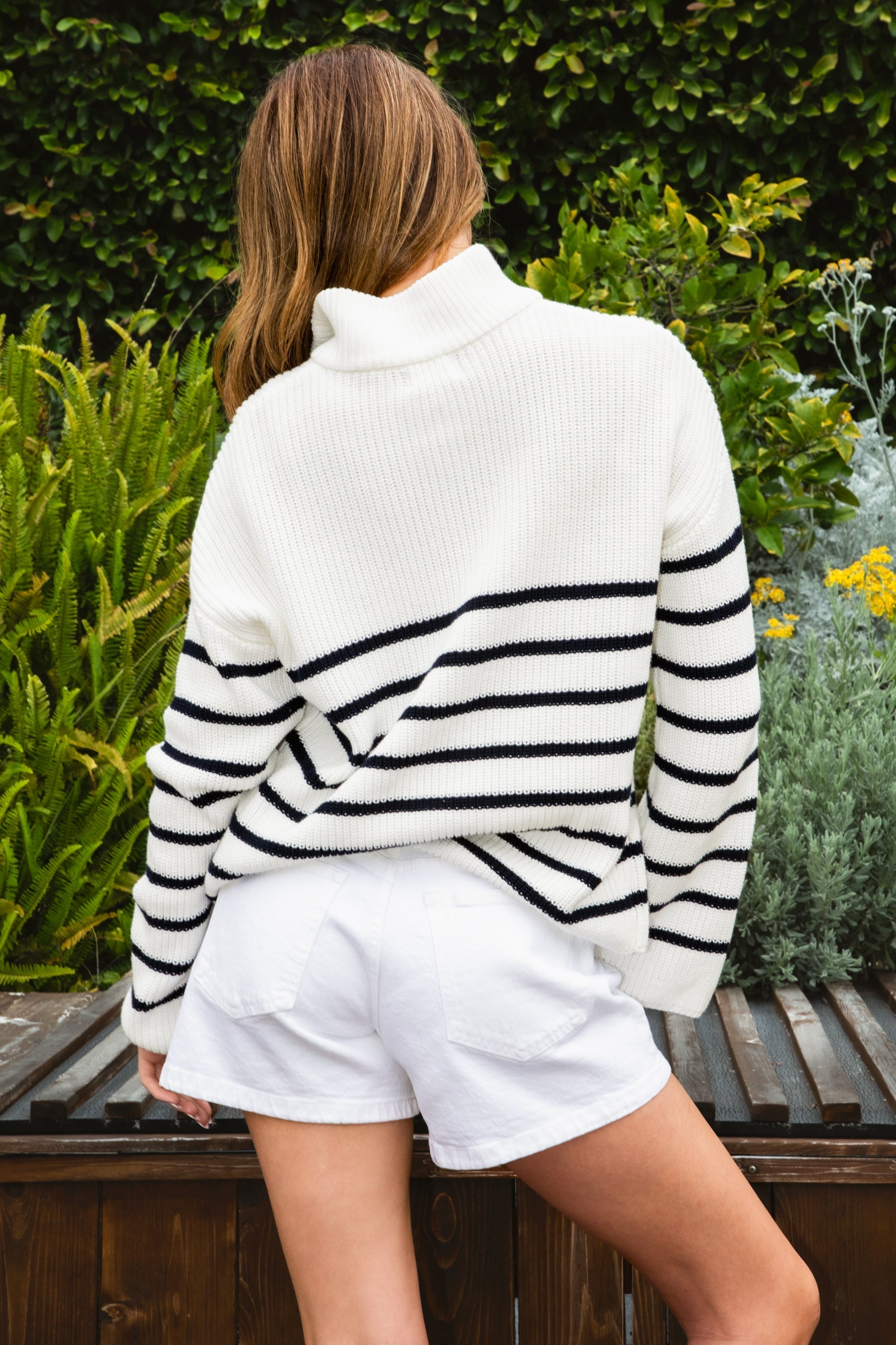 MAUREEN Classic Oversized Striped Half Zip Sweater