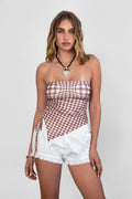Sana  Strapless Mesh Print Bandeau Top