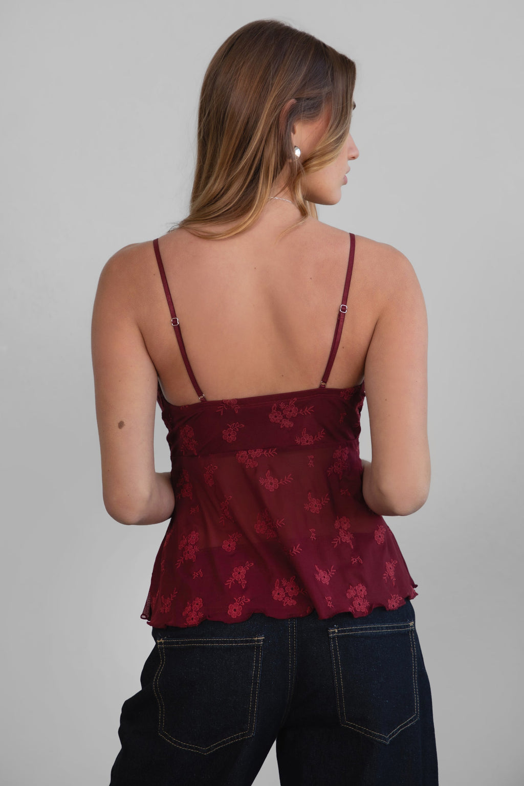 LAURIEL Embroidered Mesh Cami Top