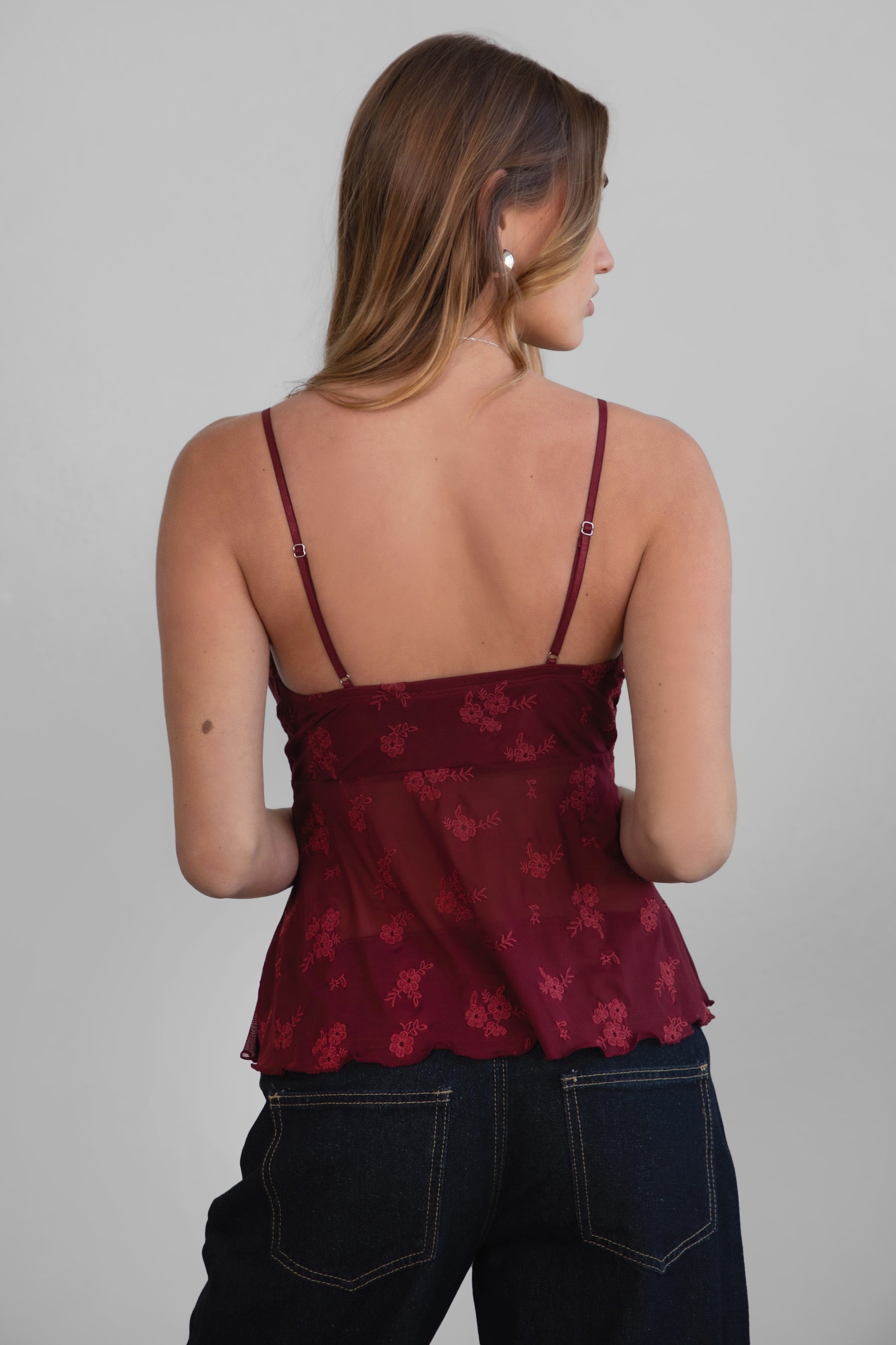LAURIEL Embroidered Mesh Cami Top