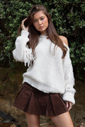 BAYLYN Off The Shoulder Knit Sweater With Tassels