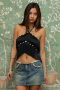 VIXARA Cropped Fringe Halter Top