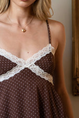 EMMARA Lace Contrast Polka Dot Babydoll Cami Top
