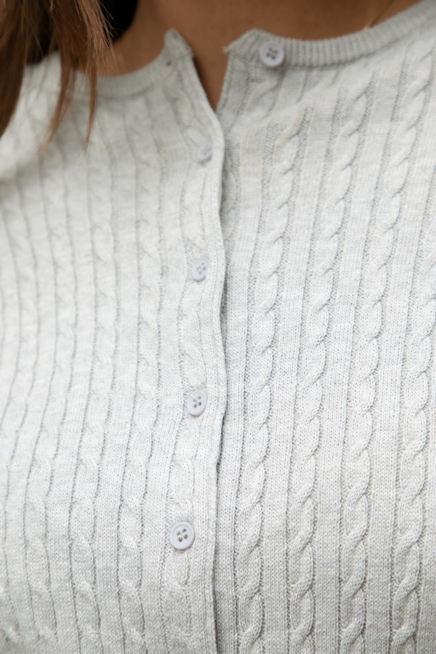 KRISTY Cable Knit Basic Long Sleeve Cardigan