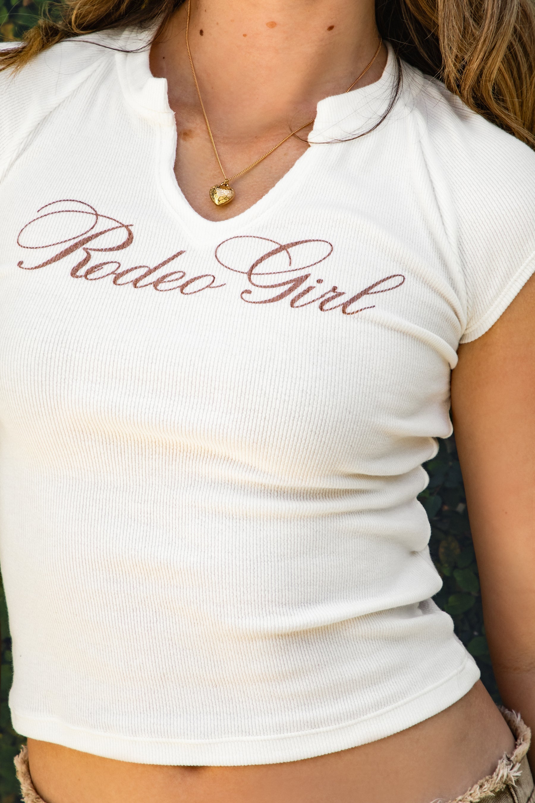 LASSO Rodeo Girl Print V-Neck Crop Top