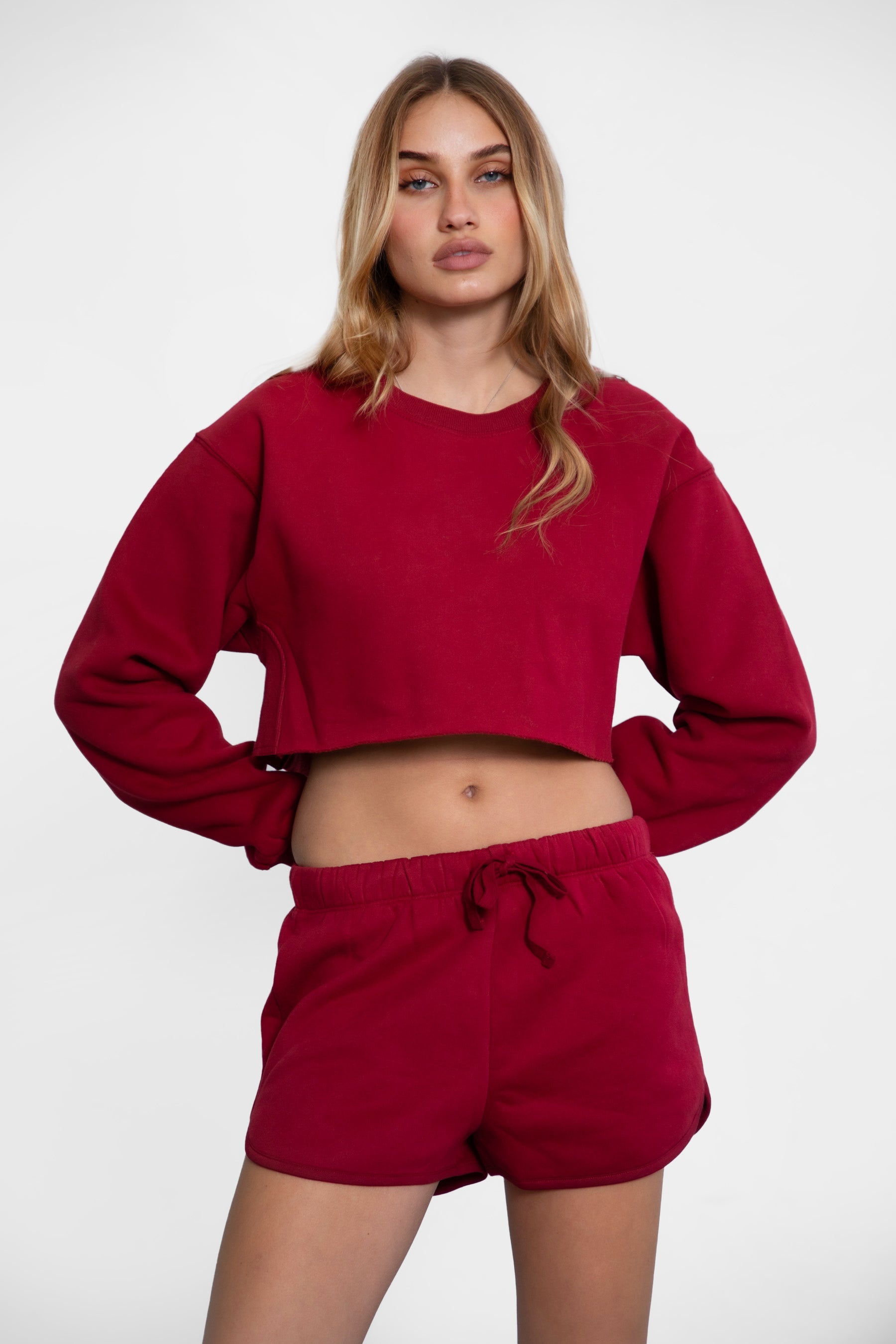 SHORTY Drawstring Waist Plush Fleece Track Mini Shorts