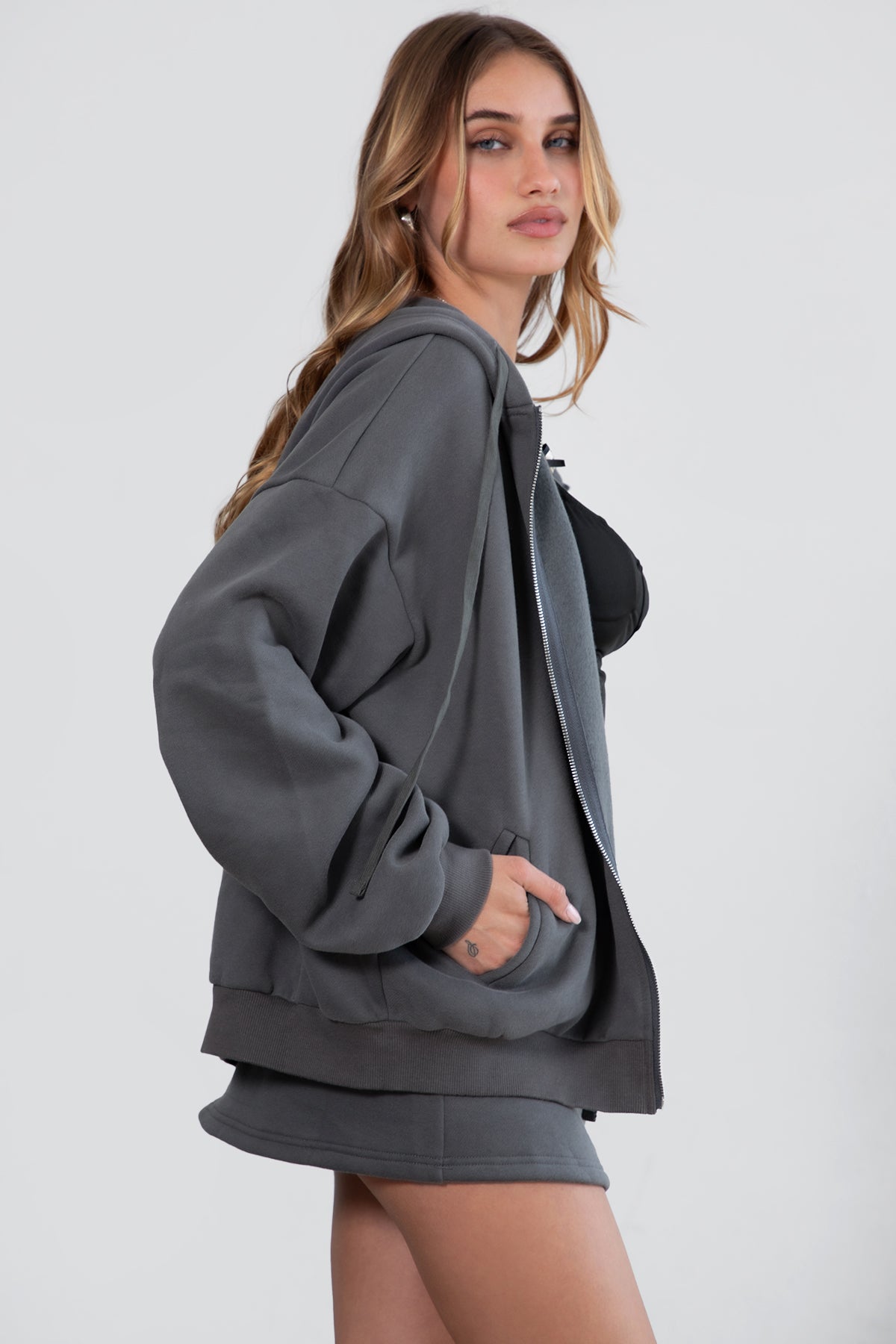 UNIVERSITY Plush Fleece Oversized Zip Up Hoodie