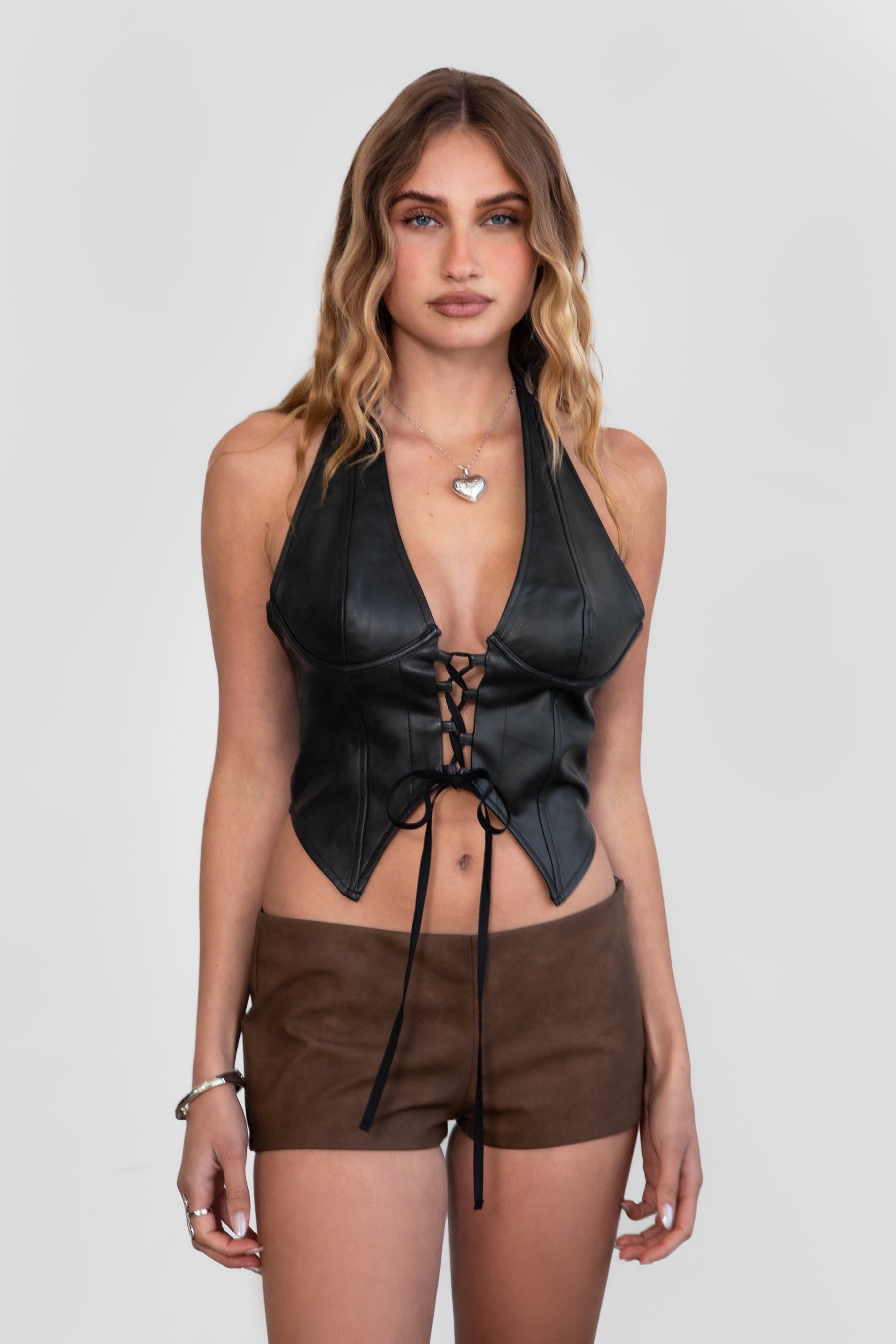 Cara Lightweight PU Halter Top [Partial Pre-order]