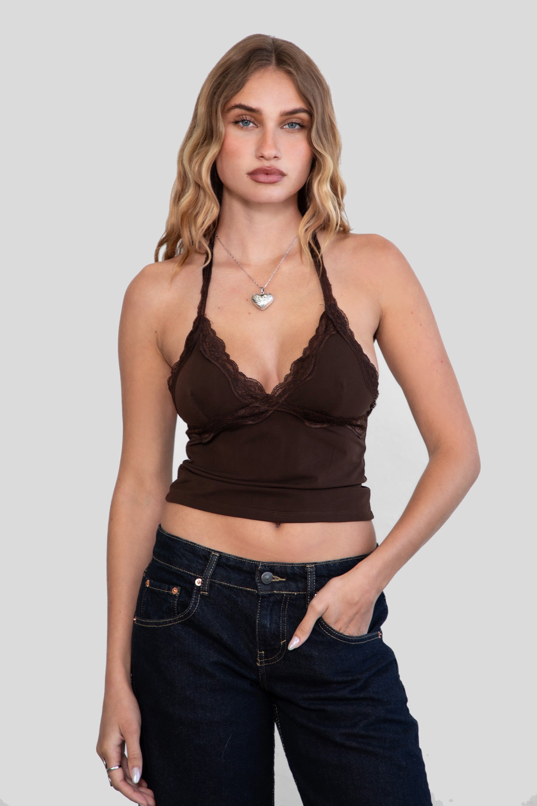 Mille Mesh Lace Halter Neck Top