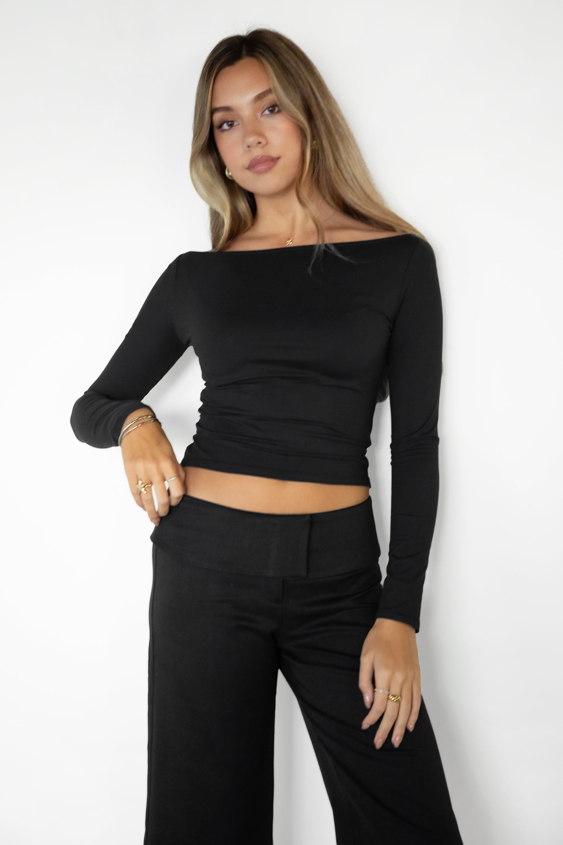 LINEA Brushed Off-The-Shoulder Long Sleeve Top