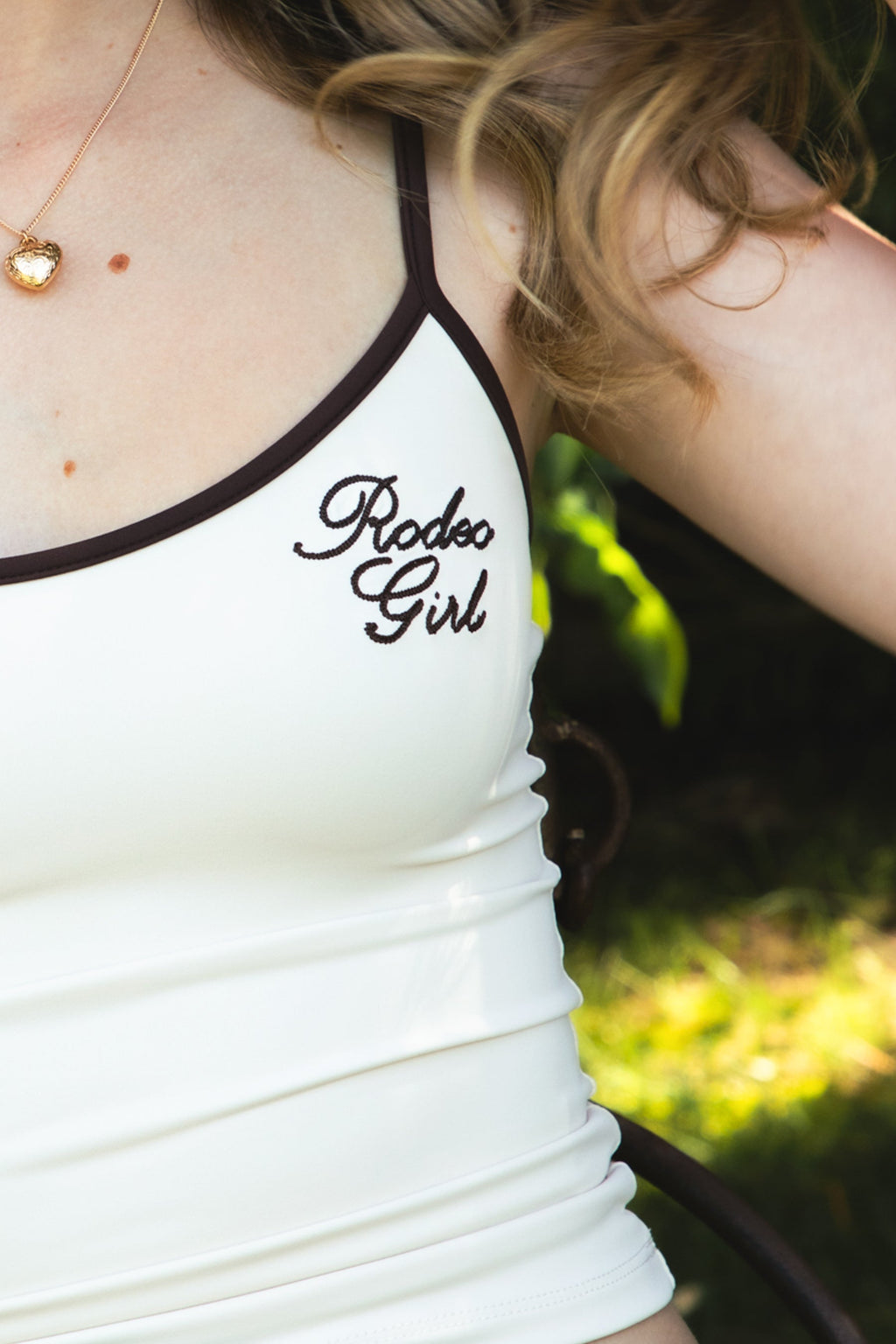 RODETTE Soft Stretch Lettering Crop Tank Top