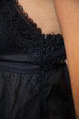 BRIELLE Babydoll Embroidered Mesh Lace Trim V-Neck Cami Top