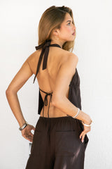 SOLSTICE Viscose Linen Split Front Halter Top