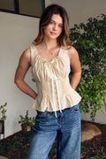 LENA Smocked Ribbon Tie Peplum Tank Top