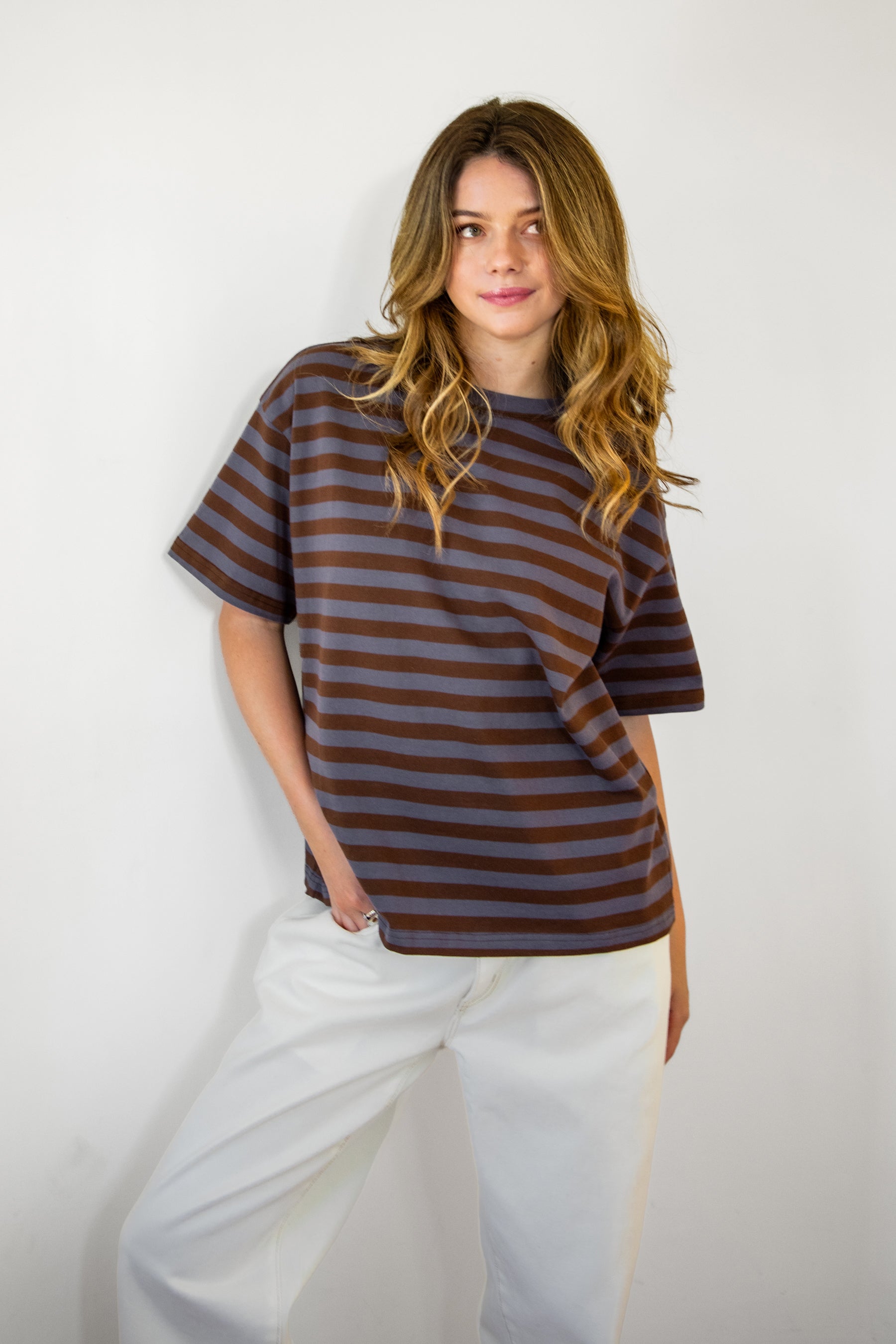 MARIN Classic Crewneck Oversized Striped Short Sleeve Top