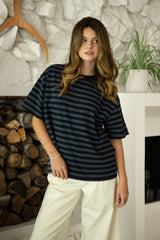 MARIN Classic Crewneck Oversized Striped Short Sleeve Top