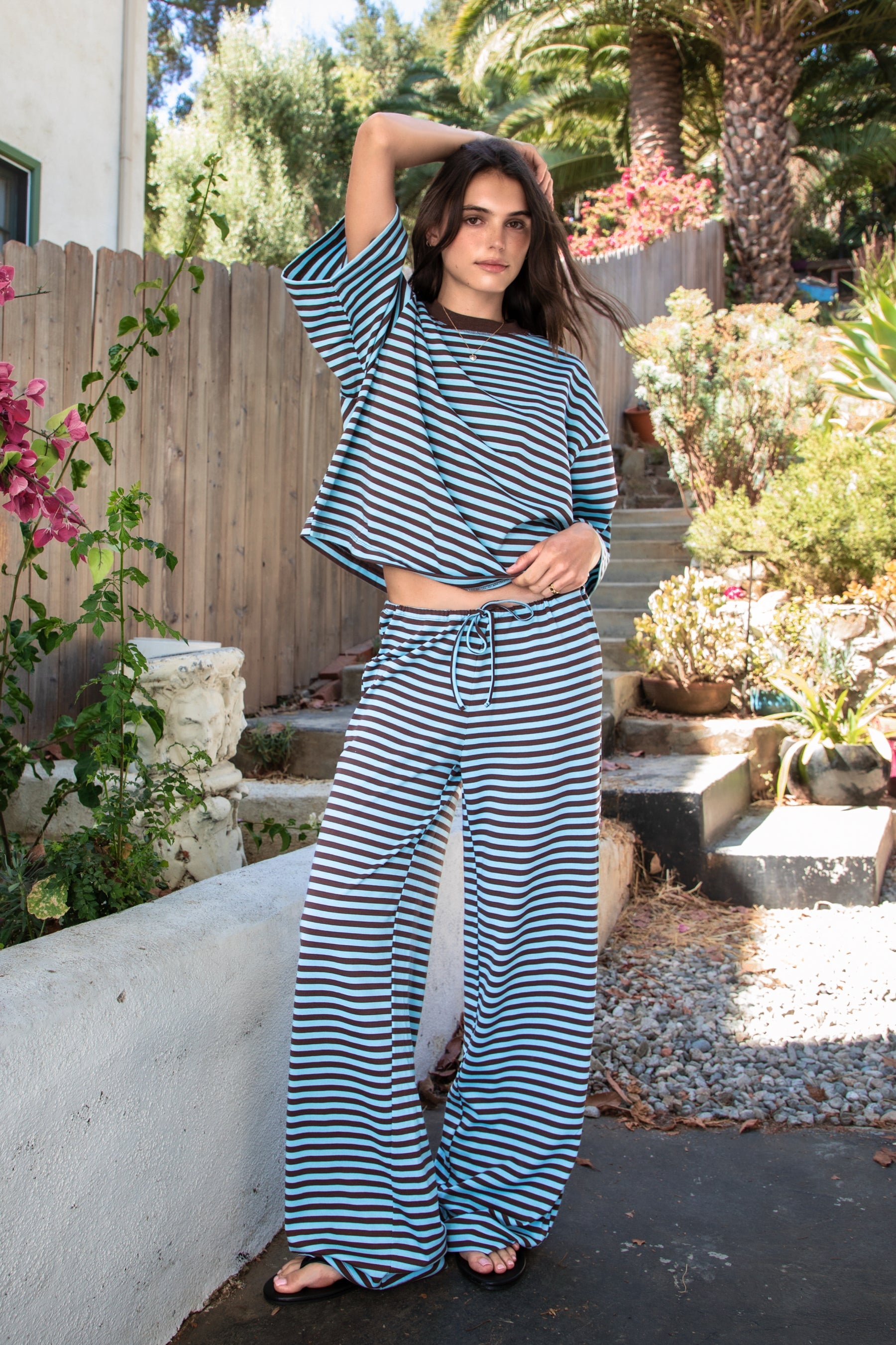 MARLOWE Crewneck Striped Short Sleeve Top