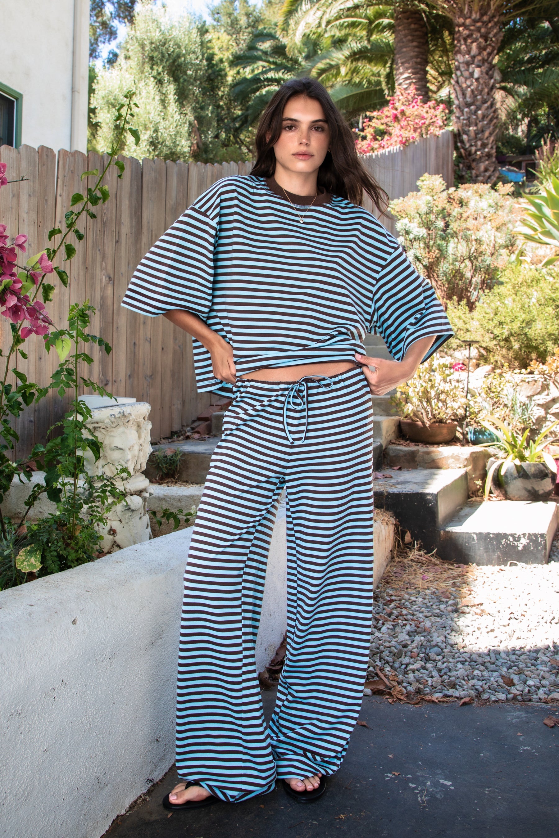 MARLOWE Crewneck Striped Short Sleeve Top