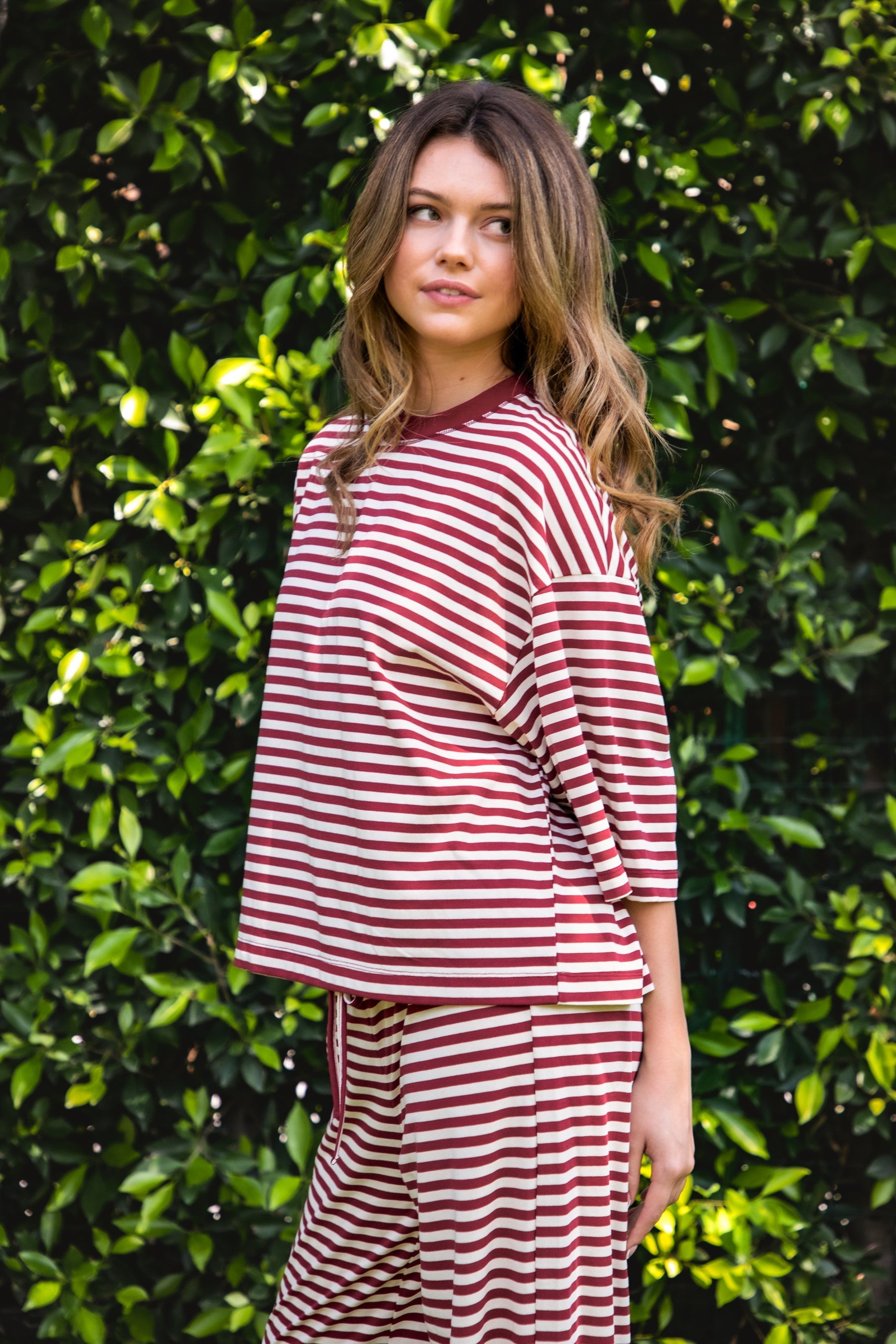 MARLOWE Crewneck Striped Short Sleeve Top