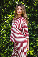 MARLOWE Crewneck Striped Short Sleeve Top