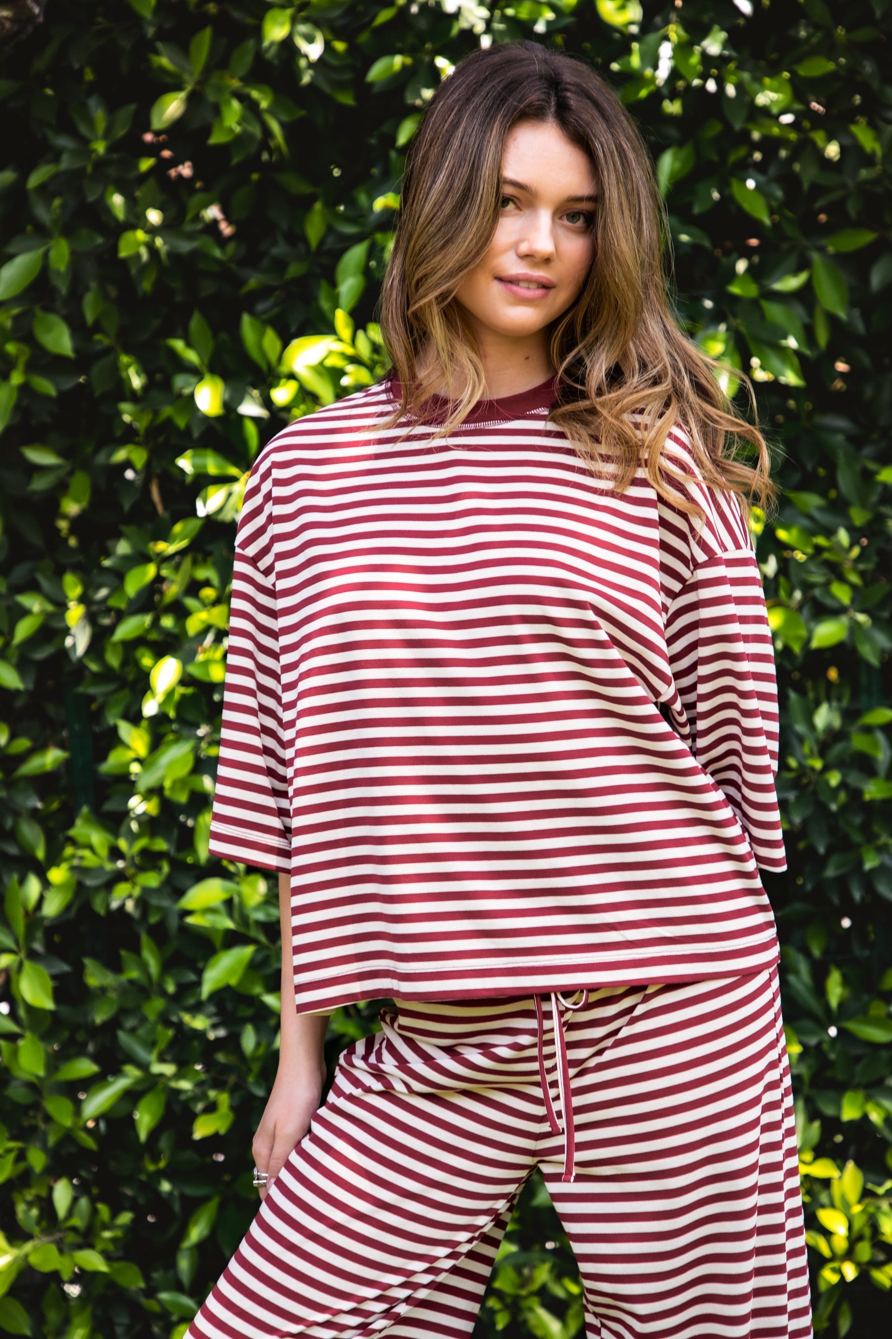 MARLOWE Crewneck Striped Short Sleeve Top