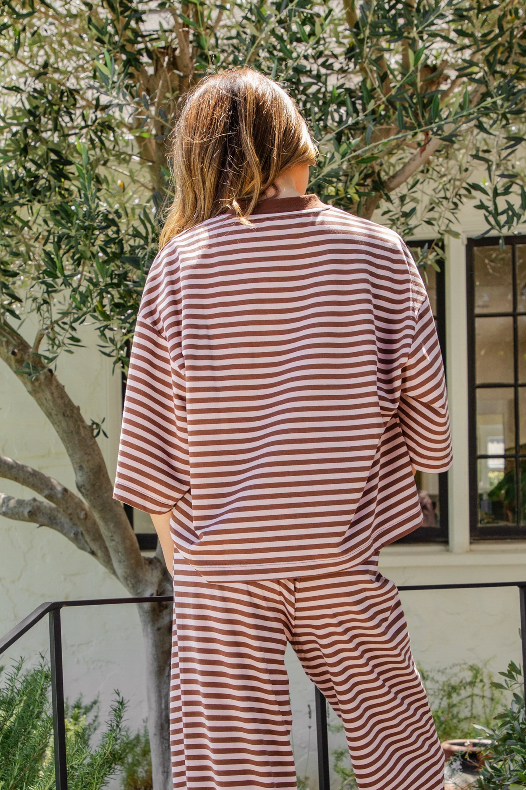MARLOWE Crewneck Striped Short Sleeve Top