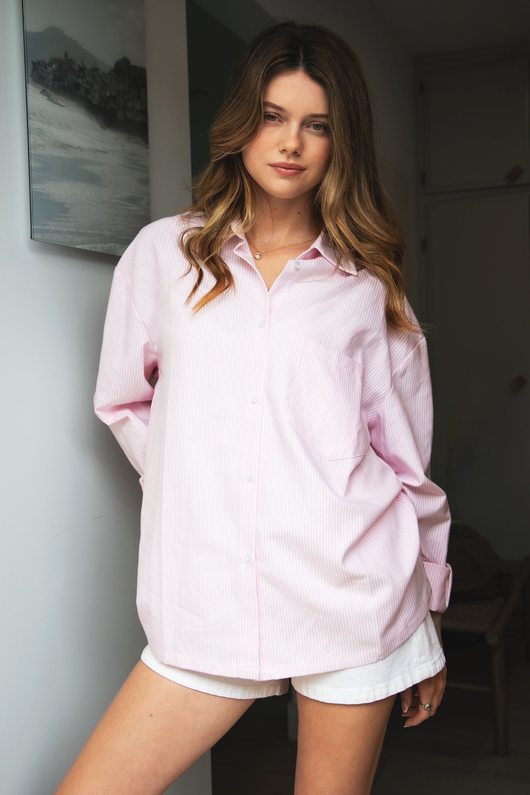 BLAIRE Stripe Oversized Button Down Shirt