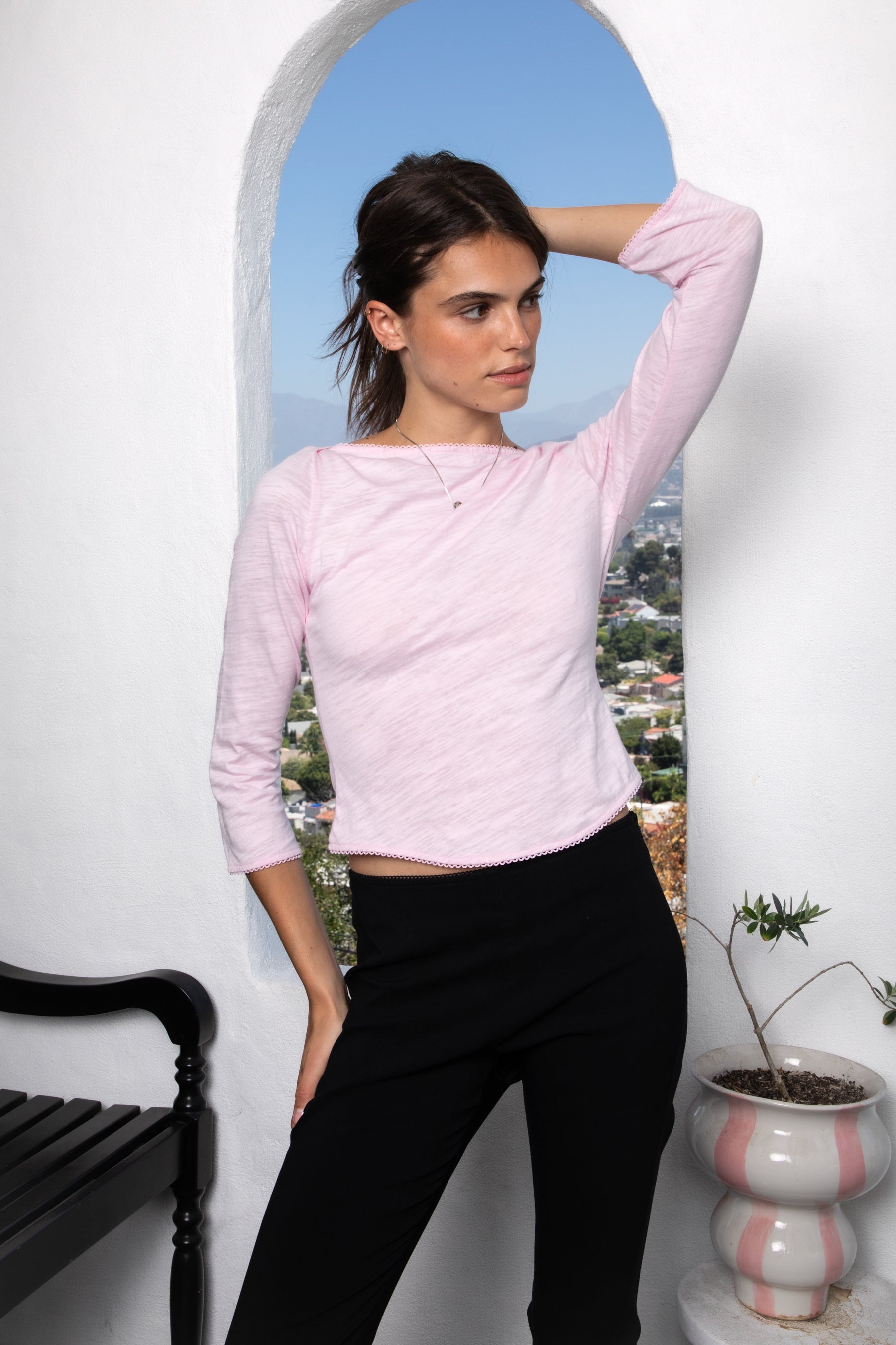 LUMA Cotton Slub Three Quarter Sleeve Boat Neck Top [Partial Pre-order]