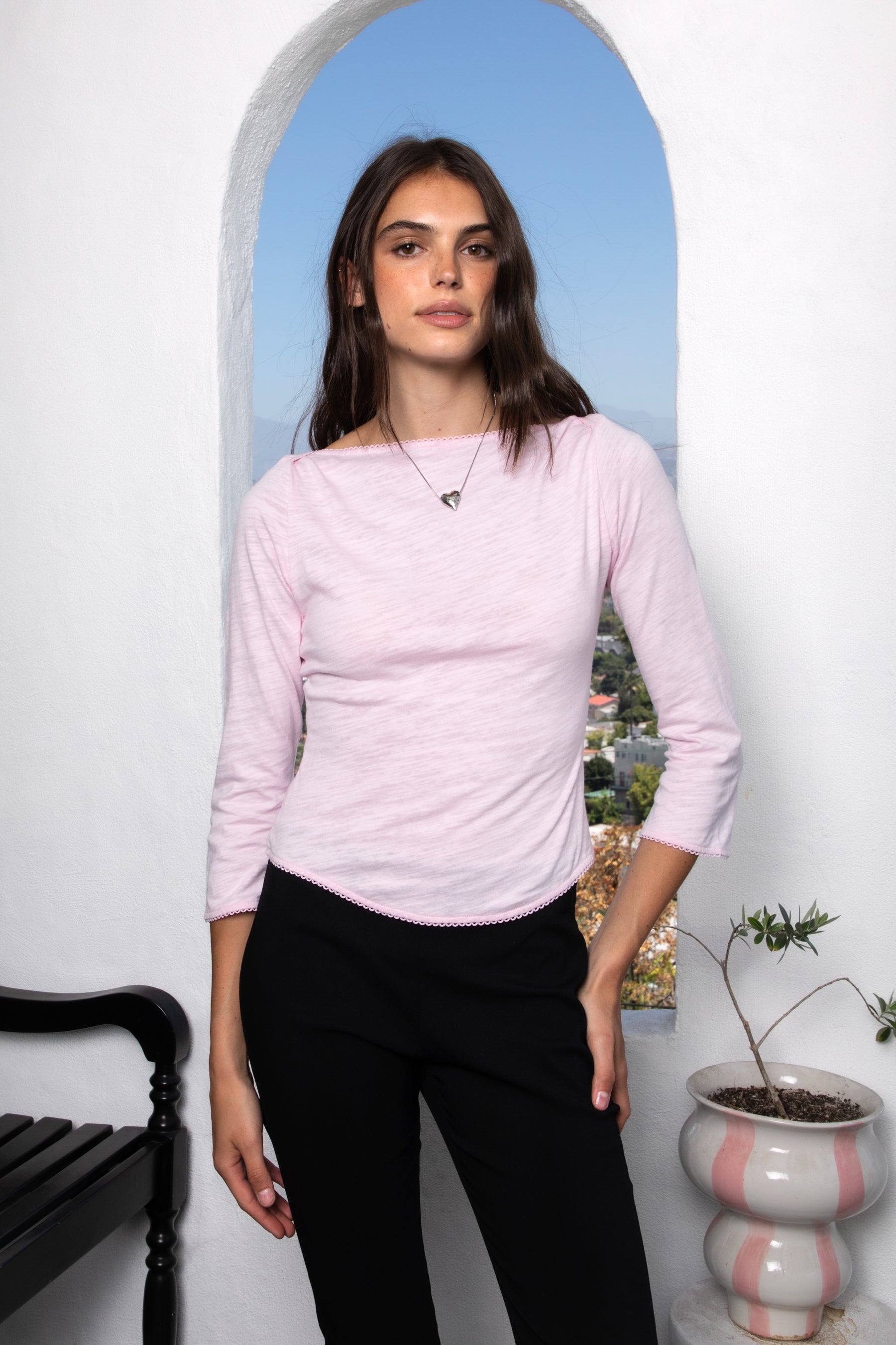 LUMA Cotton Slub Three Quarter Sleeve Boat Neck Top [Partial Pre-order]