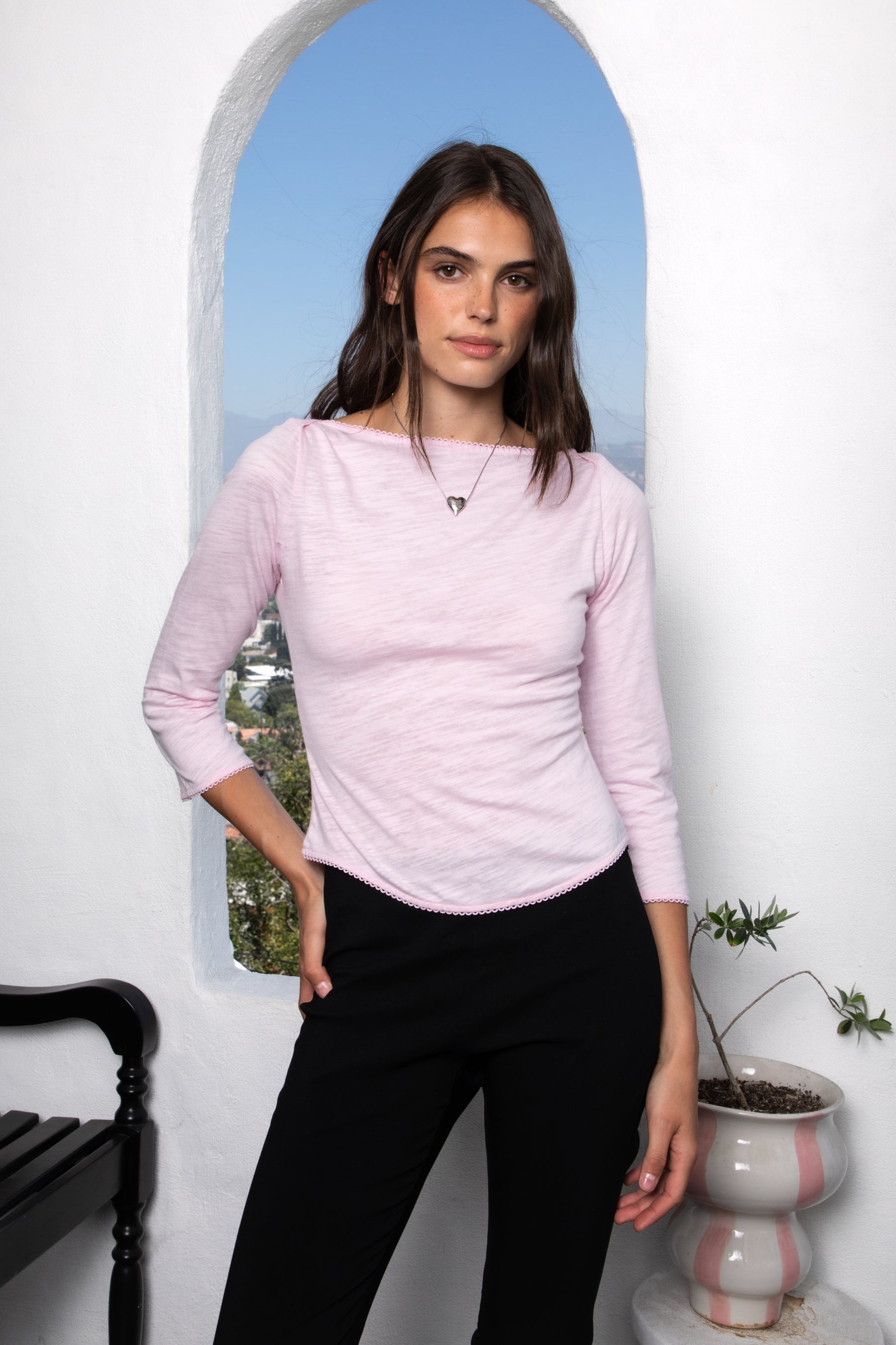 LUMA Cotton Slub Three Quarter Sleeve Boat Neck Top [Partial Pre-order]