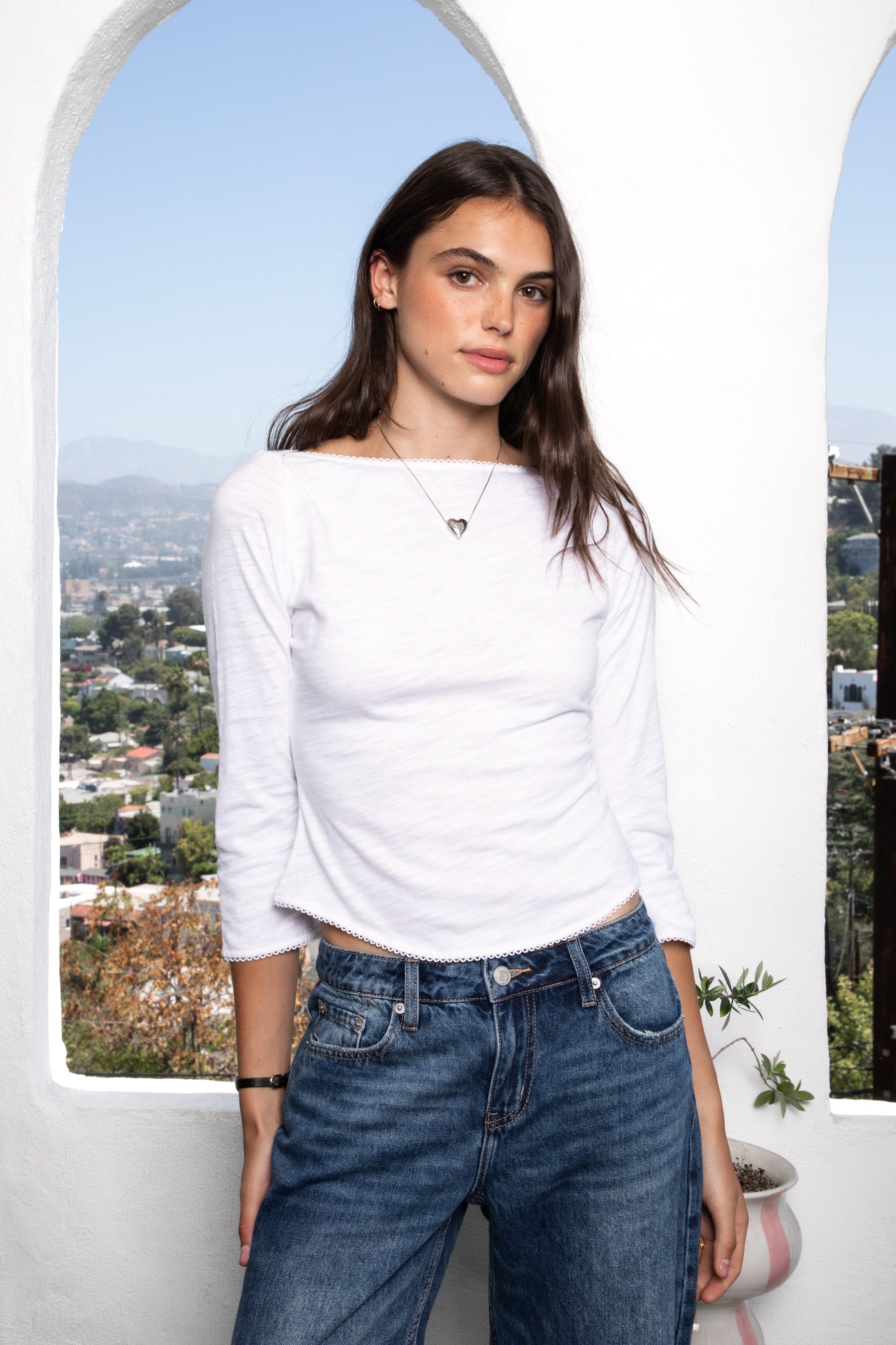 LUMA Cotton Slub Three Quarter Sleeve Boat Neck Top [Partial Pre-order]