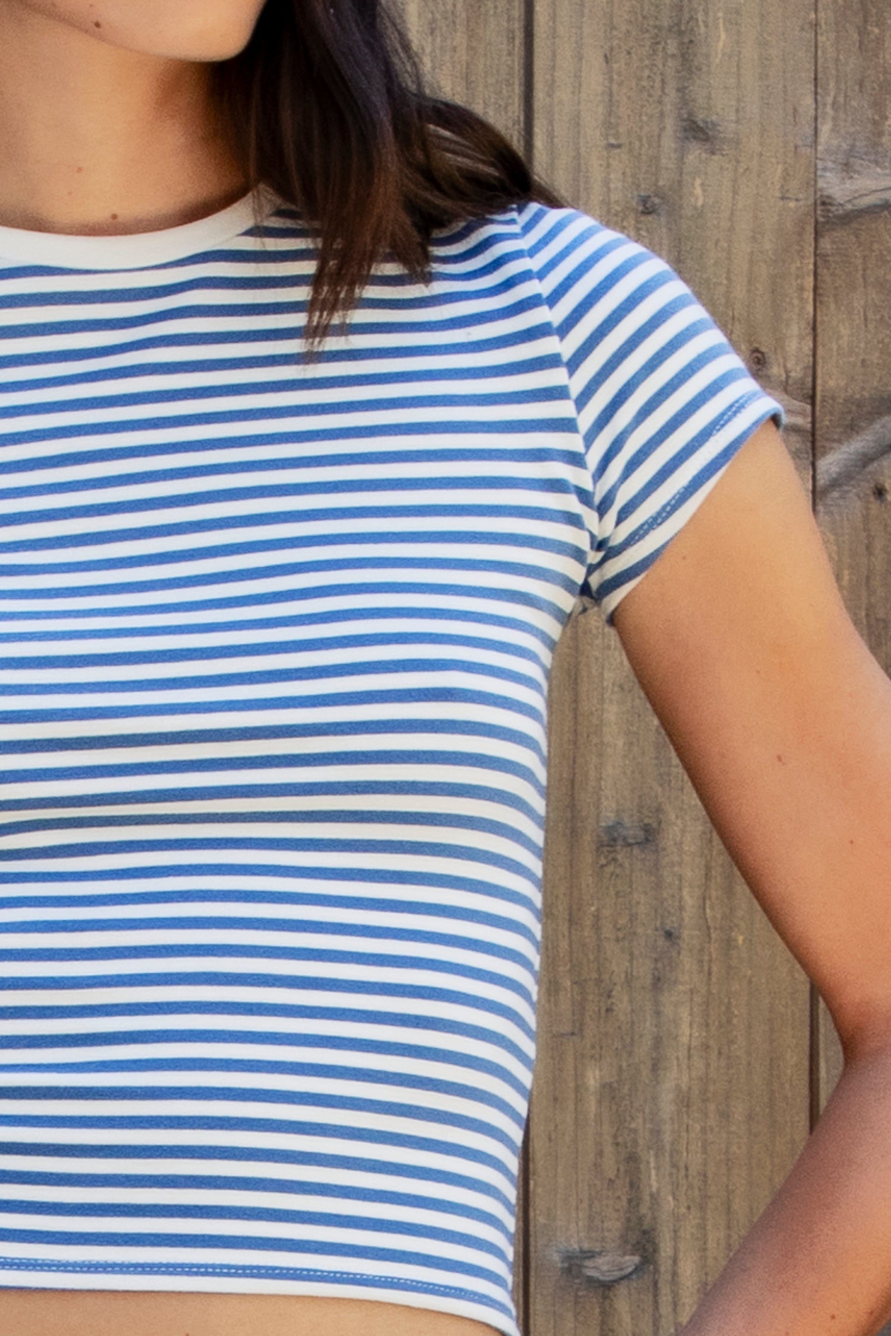 BRISA French Terry Stripe Crewneck Short Sleeve Top