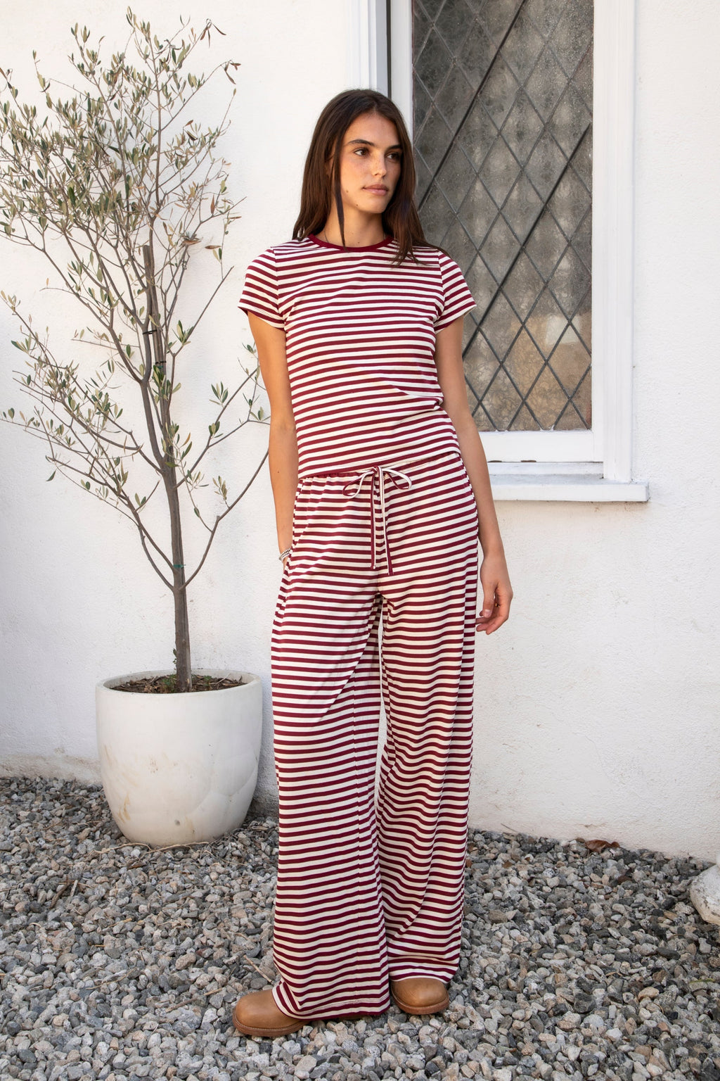 MARLOWE Classic Crewneck Stripe Short Sleeve T-Shirt
