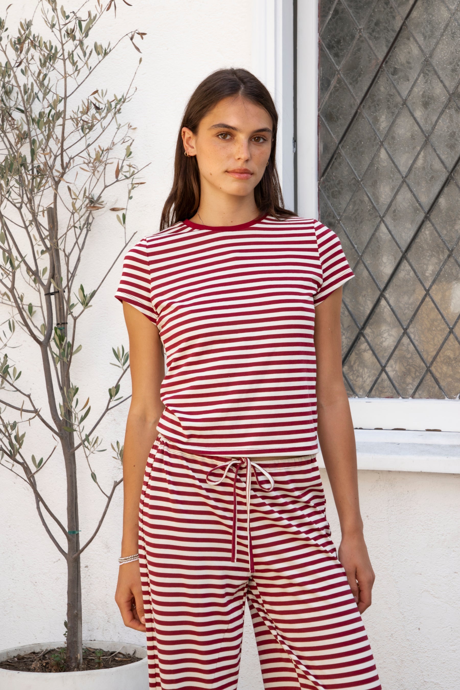 MARLOWE Classic Crewneck Stripe Short Sleeve T-Shirt