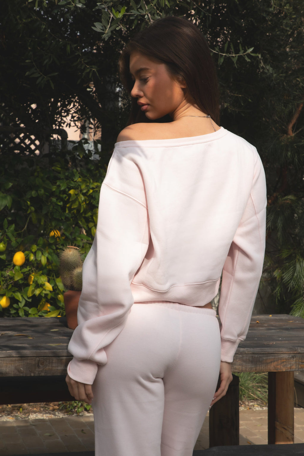 LANA Off Shoulder Cloud Fleece Top