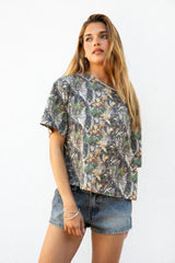 BAYOU Camo Print Oversized One Shoulder T Shirt