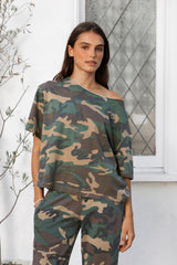 SCOUT Military Camo Short Oversized Off Shoulder Top [Pre-order]