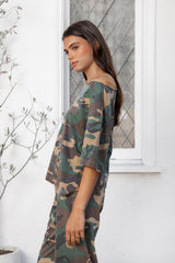 SCOUT Military Camo Short Oversized Off Shoulder Top [Pre-order]