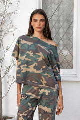 SCOUT Military Camo Short Oversized Off Shoulder Top [Pre-order]