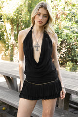 VIERA Gauze Cowl Neck Stud Halter Top