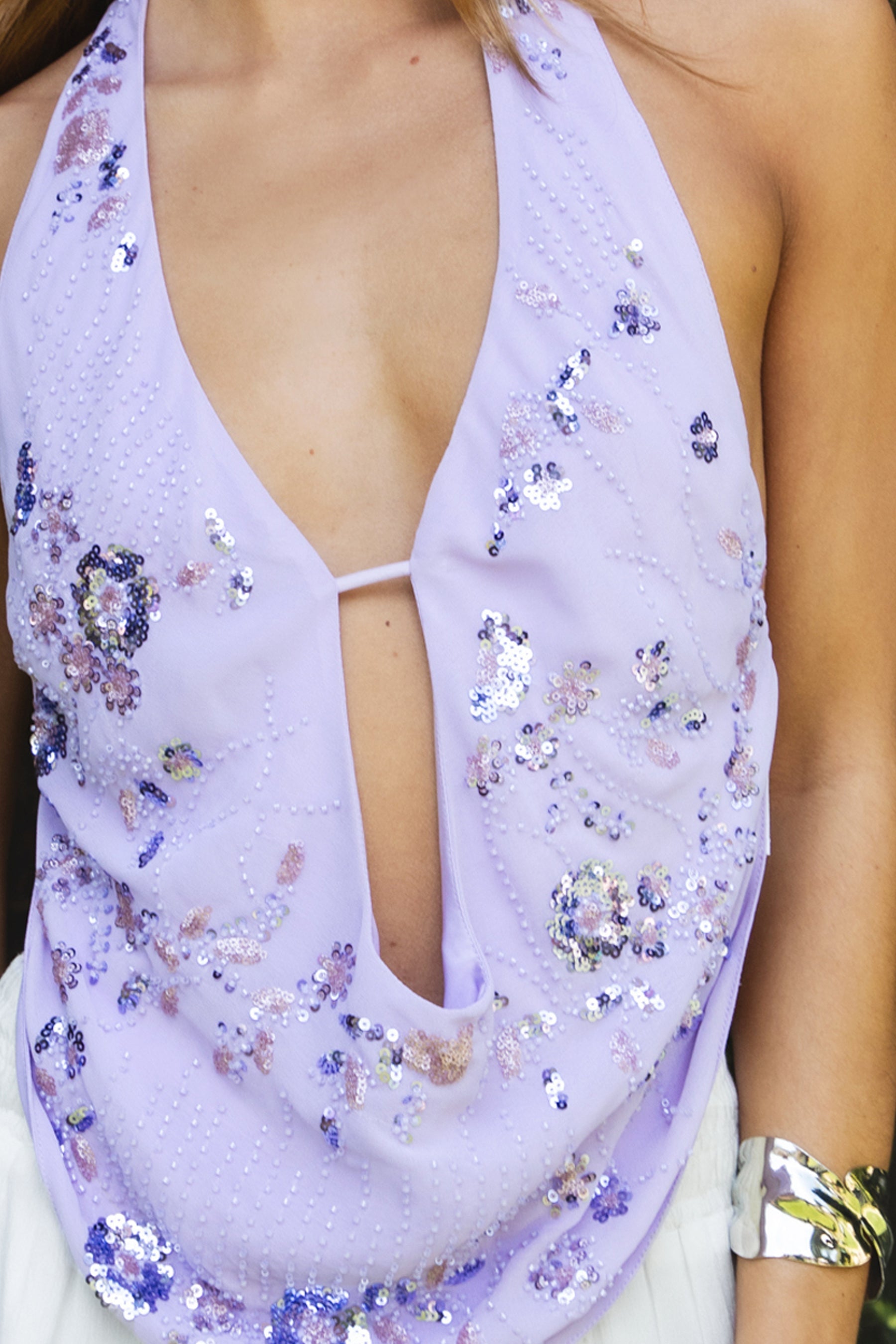 SURA Beaded Embroidered Halter Neck Top