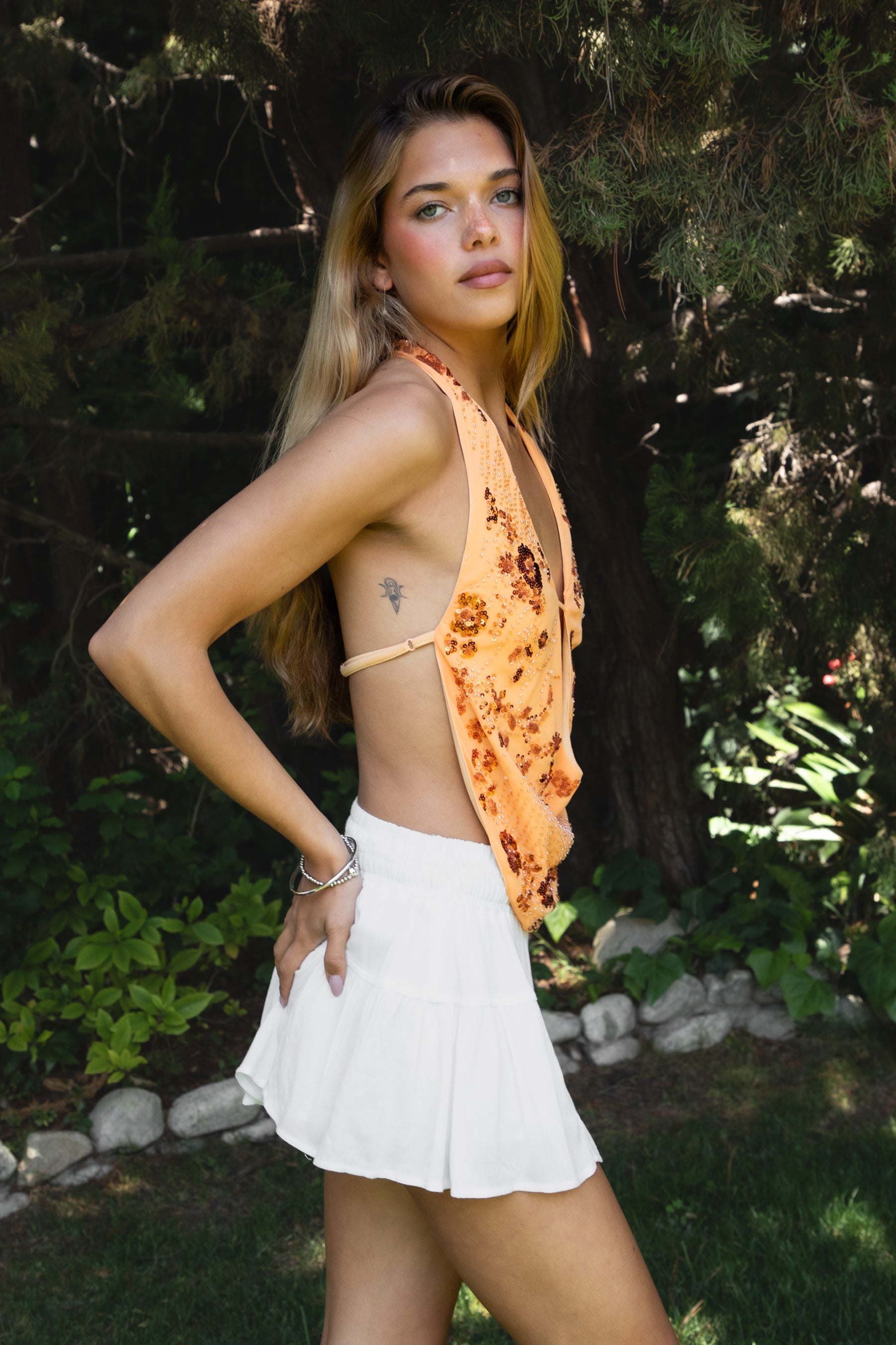 SURA Beaded Embroidered Halter Neck Top