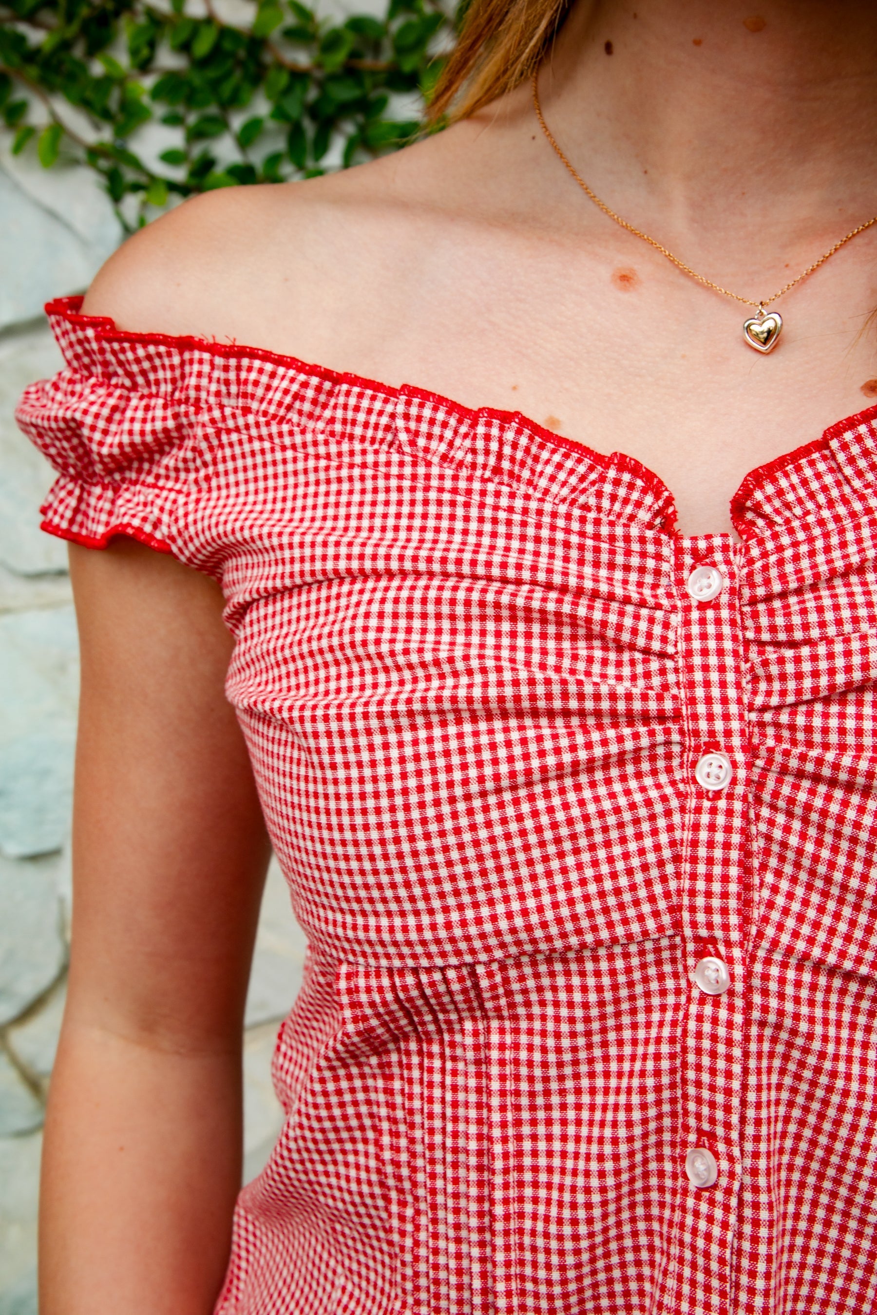MAREN Gingham Off Shoulder Ruffle Cap Sleeve Top