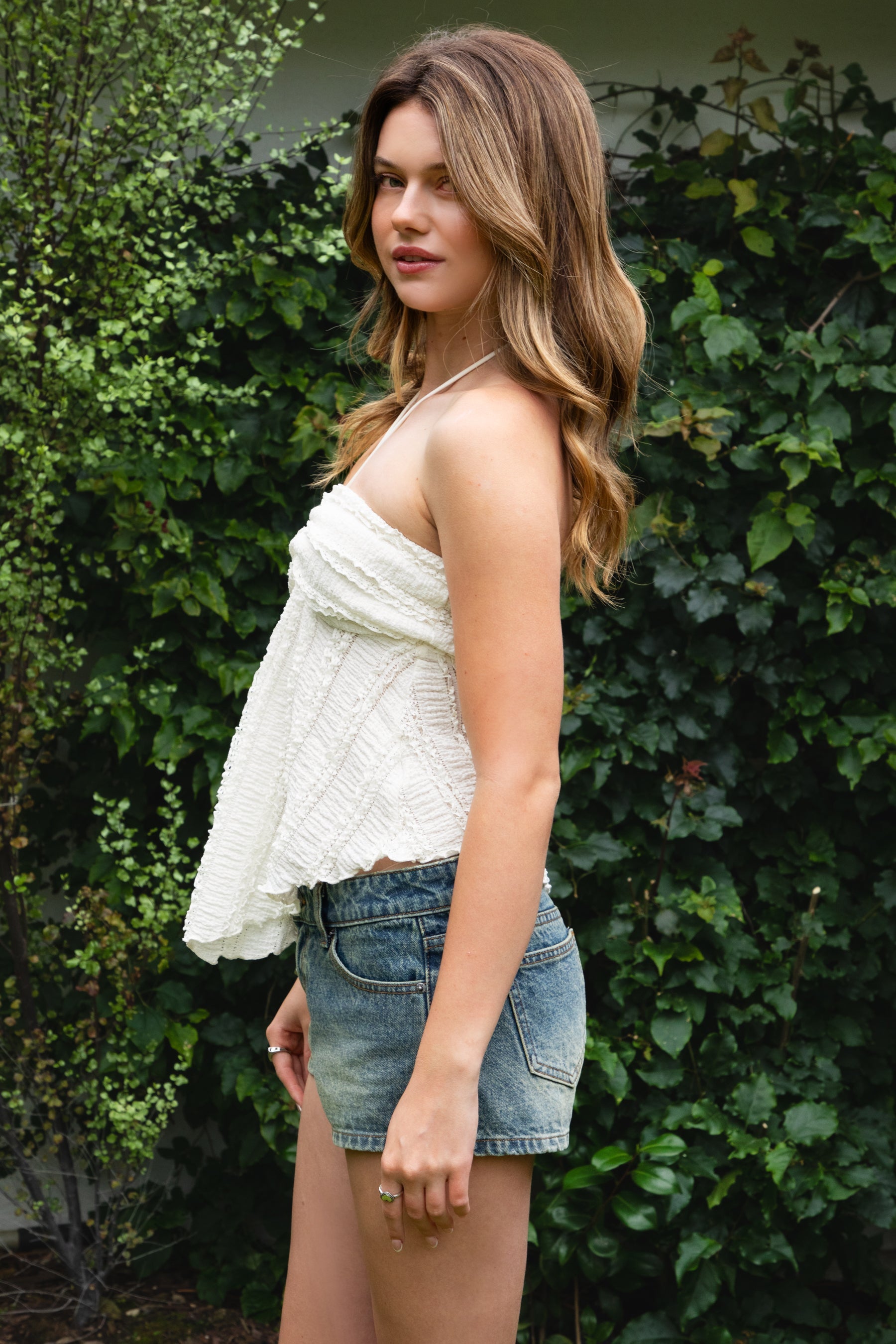 ODETTE Lace Handkerchief Halter Top