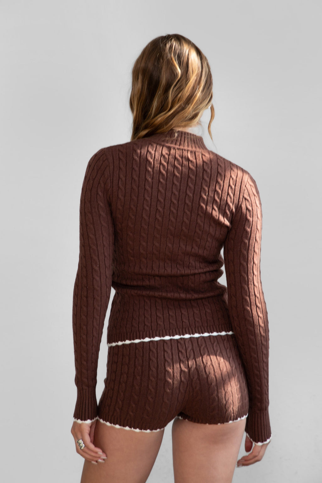 Cline Cable Knit Two-Piece Lounge Short Set